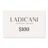 Ladicani Everyday Leather gift card with a $100 value on a white background