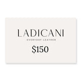 Ladicani Everyday Leather gift card with a $150 value on a white background