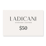 Ladicani Everyday Leather gift card with a $50 value on a white background