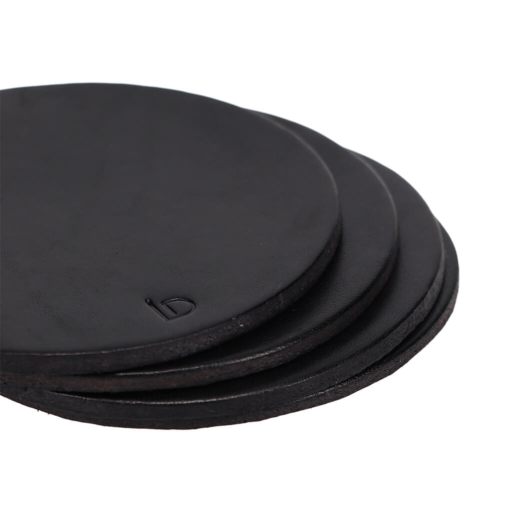 Handmade Leather Coasters Black Closeup | Ladicani Design