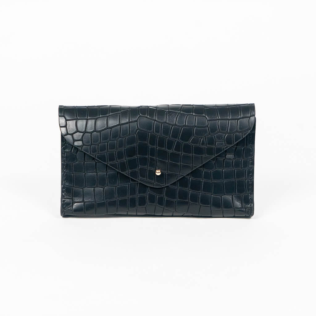 Black mini clutch bag on a white background