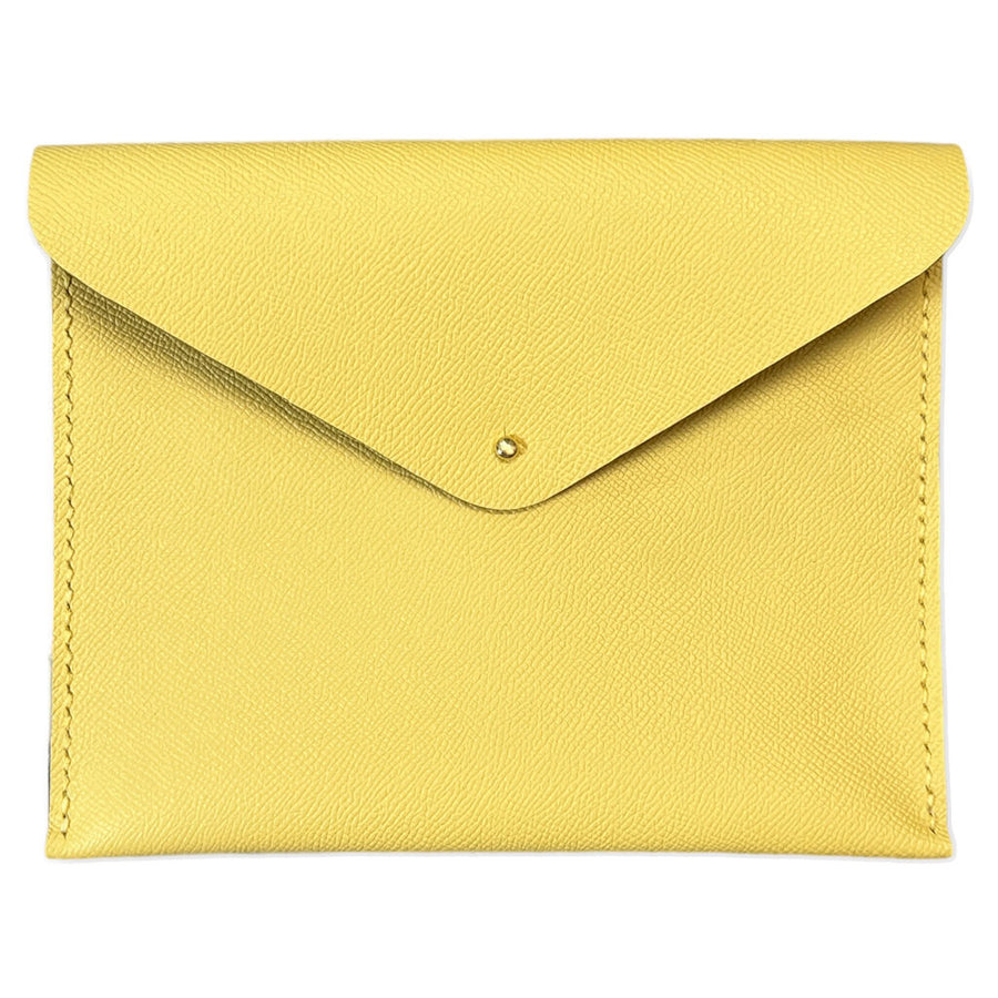 Cami Clutch Handmade Leather Pale Yellow Gold Button Closure Ladicani Design