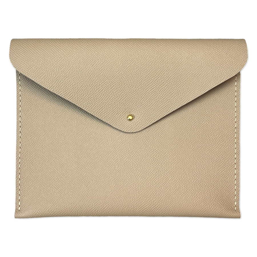 Cami Clutch Handmade Leather Taupe Gold Button Closure Ladicani Design