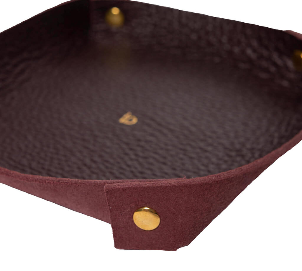 Catch All Tray Leather Handmade Burgundy Closeup | Ladicani Design