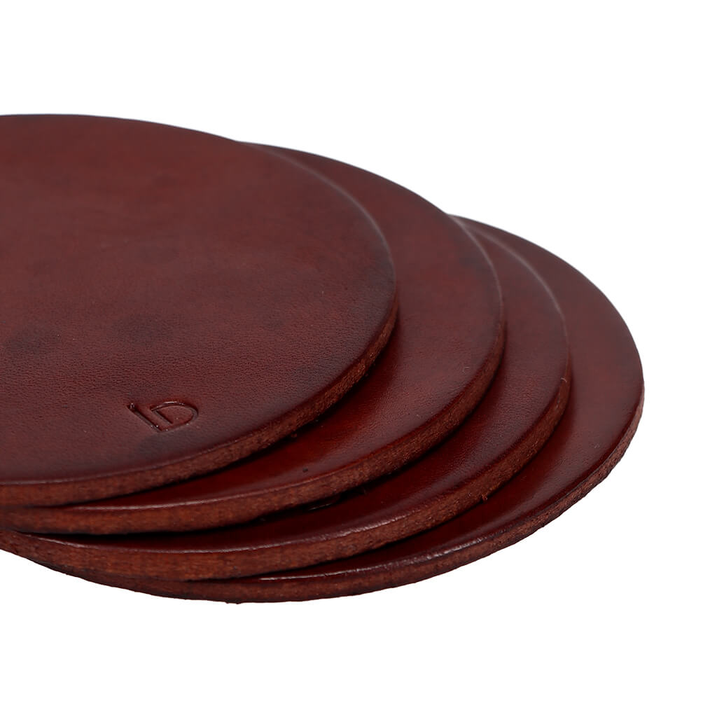 Handmade Leather Coasters Brown Closeup | Ladicani Design