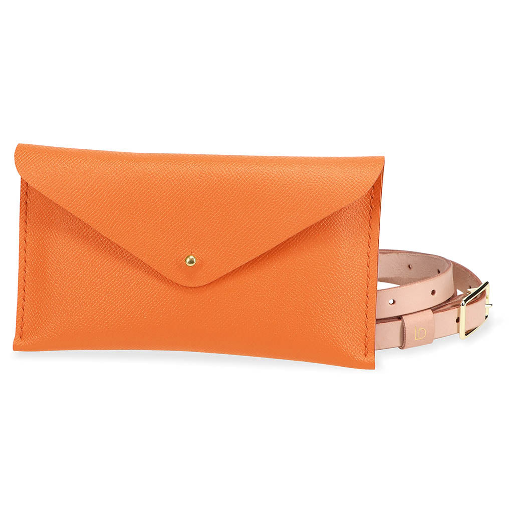 Mini Clutch Leather Handmade Orange With Strap | Ladicani Design