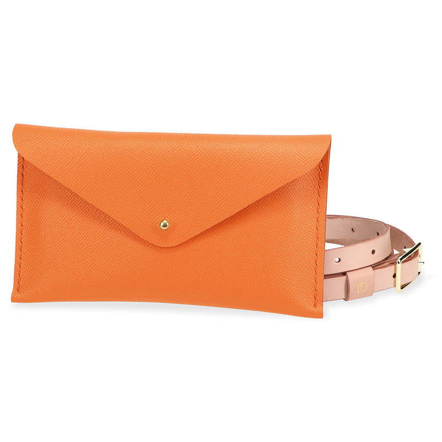 Mini Clutch Handmade Leather Orange with Strap and Button Closure Ladicani Design