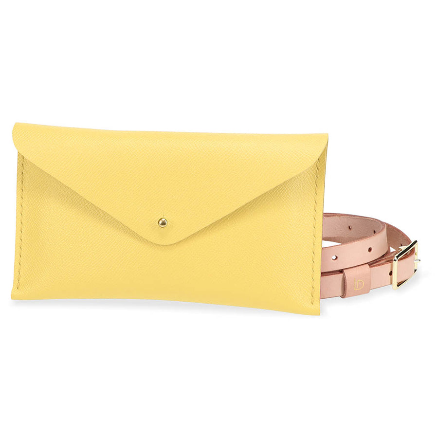 Mini Clutch Handmade Leather Pale Yellow with Strap and Button Closure Ladicani Design