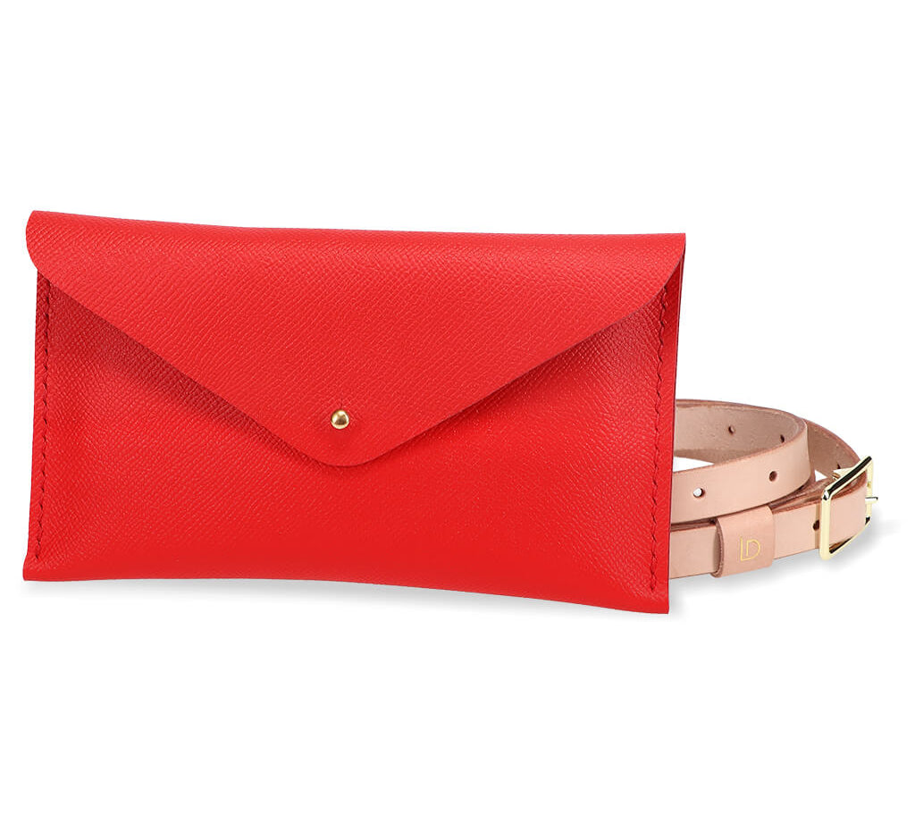 Mini Clutch Leather Handmade Red With Strap | Ladicani Design
