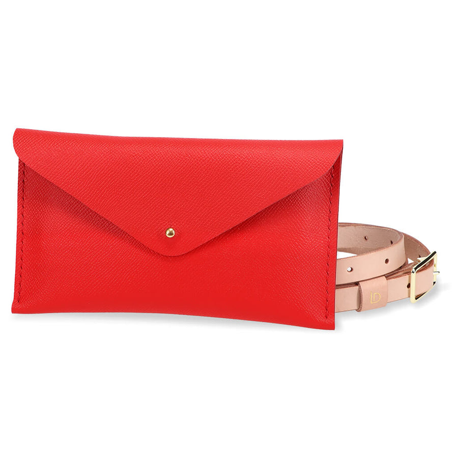 Mini Clutch Handmade Leather Red with Strap and Button Closure Ladicani Design