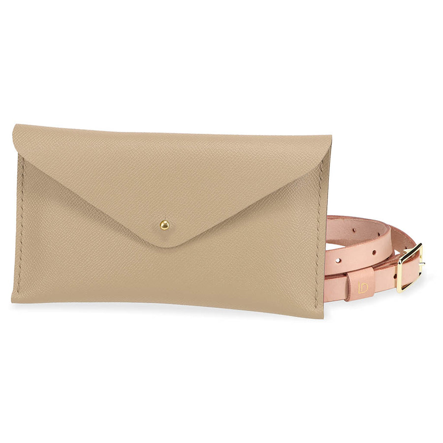 Mini Clutch Handmade Leather Taupe with Strap and Button Closure Ladicani Design