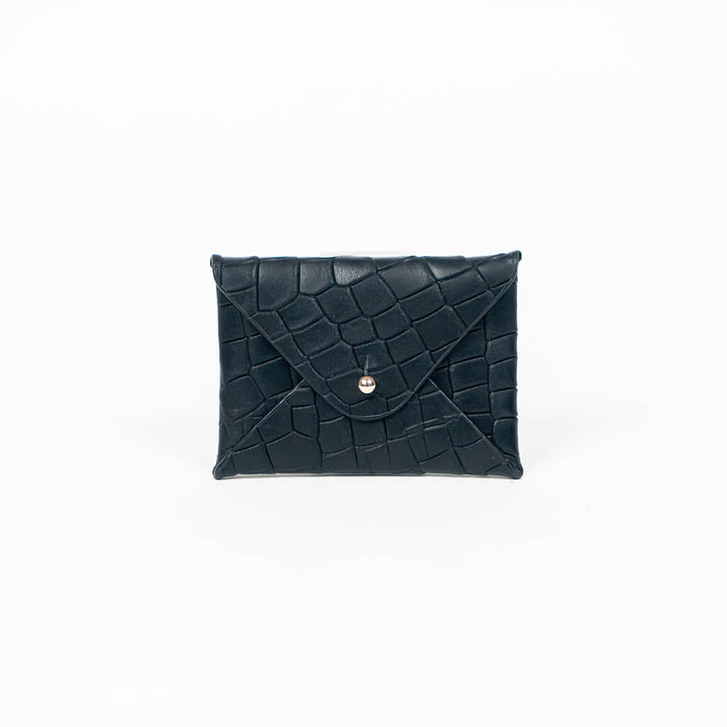 Black leather cardholder on a white background