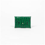 Green leather cardholder on a white background