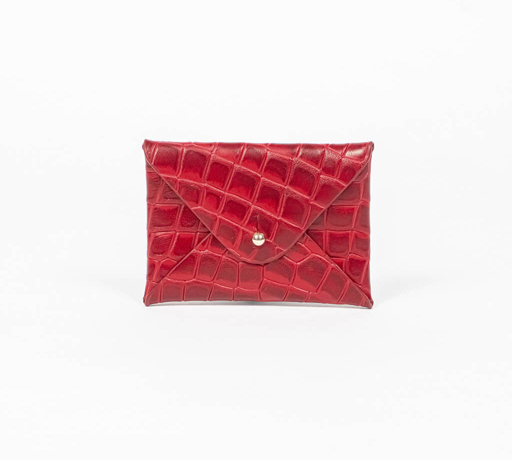 Red leather cardholder on a white background