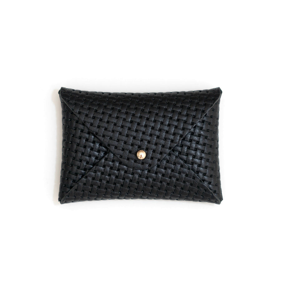 Card Holder Wallet Leather Handmade Black Texture Gold Button Closure Ladicani Design